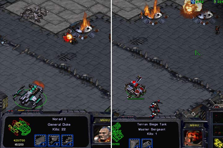 Oczyść wzniesienie po prawej stronie używając Battlecruisera i rozstaw tutaj czołgi w trybie artyleryjskim. - Misja 8 - The Big Push | Kampania Terran | StarCraft Remastered - StarCraft: Remastered - poradnik do gry