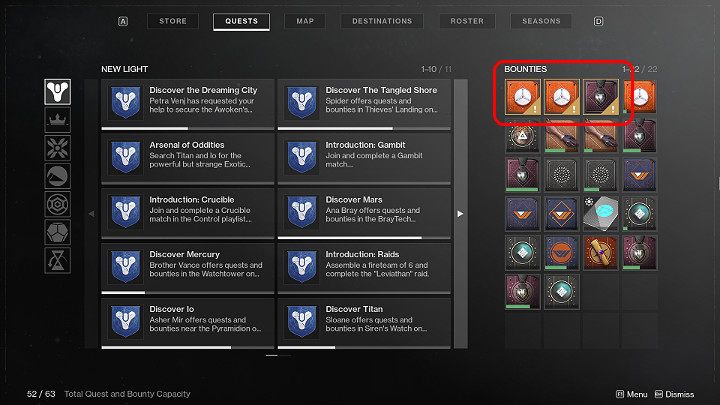 Gdy wykonasz jakieś zlecenie typu Bounty będziesz mógł odebrać swoją nagrodę bezpośrednio z poziomu menu Questów, bez konieczności ponownego odwiedzania odpowiedniego NPC - Destiny 2: Zlecenia (Bounties) - Destiny 2 - poradnik do gry