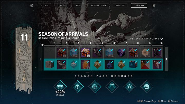 Każdy Gracz otrzymuje dostęp do darmowej wersji Przepustki Sezonowej i może zdobyć nagrody z górnego paska nagród - Destiny 2: Przepustka sezonowa/Season Pass - Destiny 2 - poradnik do gry