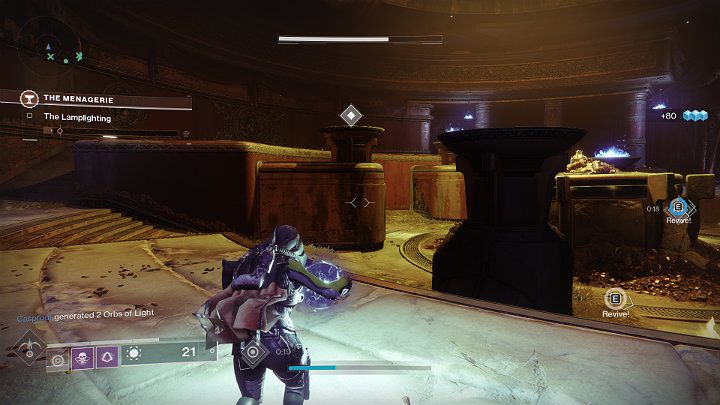 Gdy podniesiesz z ziemi kulę nad odpowiednimi lampami zobaczyć charakterystyczny znacznik, który nawiguje Cię do odpowiedniego miejsca - Destiny 2: Menażeria (The Menagerie) - tryb rozgrywki - Destiny 2 - poradnik do gry