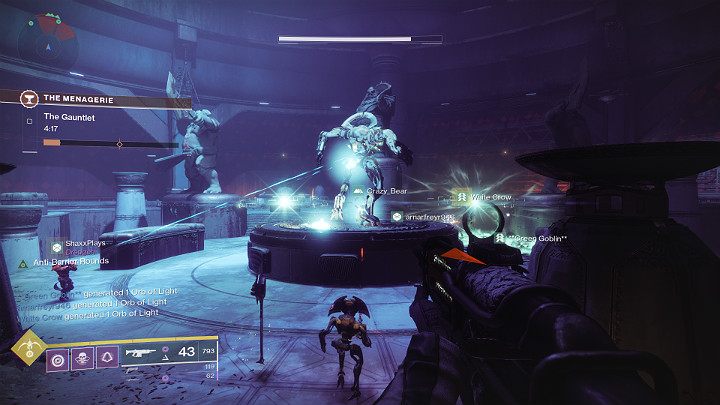 Zaraz po rozpoczęciu etapu The Gauntlet na środku areny pojawi się pierwszy mini-boss Councilors Minotaur wraz ze swoją świtą, którego oczywiście trzeba szybko zlikwidować, aby przejść do dalszego etapu tej próby - Destiny 2: Menażeria (The Menagerie) - tryb rozgrywki - Destiny 2 - poradnik do gry