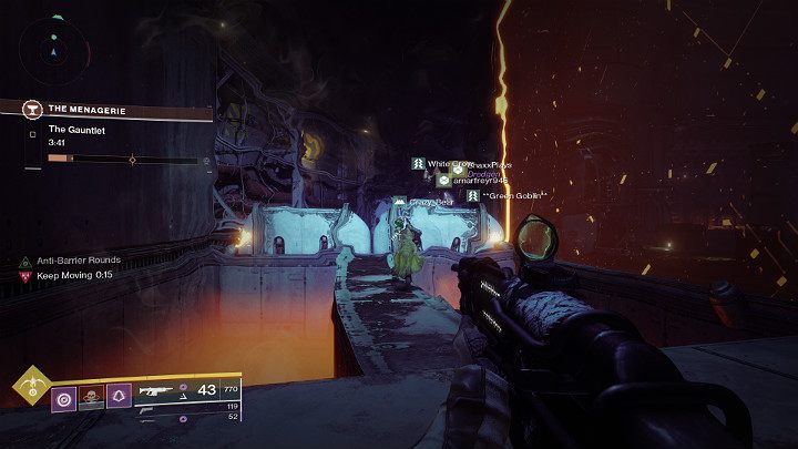 Następnie zostaniesz przeniesiony do zewnętrznego okręgu areny w którym będziesz musiał ukończyć bieg z przeszkodami w ustalonym limicie czasowym - Destiny 2: Menażeria (The Menagerie) - tryb rozgrywki - Destiny 2 - poradnik do gry