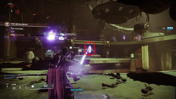 Za pomocą broni Void Cranium możesz oczywiście likwidować przeciwników, ale jej głównym zadaniem jest niszczenie fioletowych kryształów, które zostały rozmieszczone dookoła areny na środkowym i górnym piętrze - Destiny 2: Menażeria (The Menagerie) - tryb rozgrywki - Destiny 2 - poradnik do gry