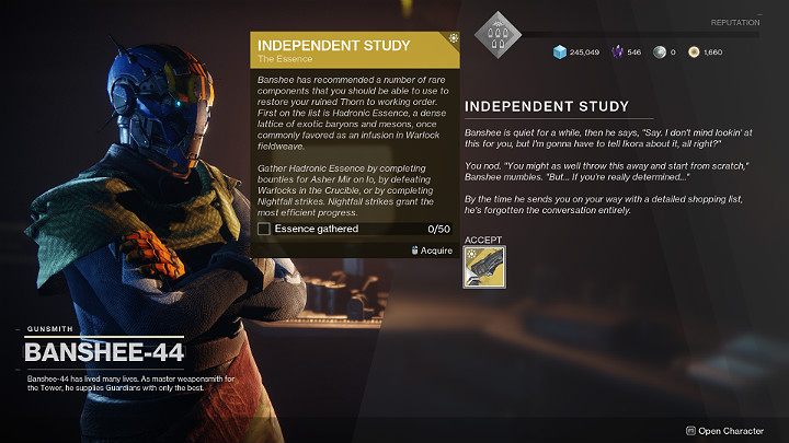 Do wykonania zadania The Essence trzeba zebrać 50 esencji Hadronic Essence wykonując różne aktywności - Destiny 2: Rewolwer Thorn - jak zdobyć? - Destiny 2 - poradnik do gry
