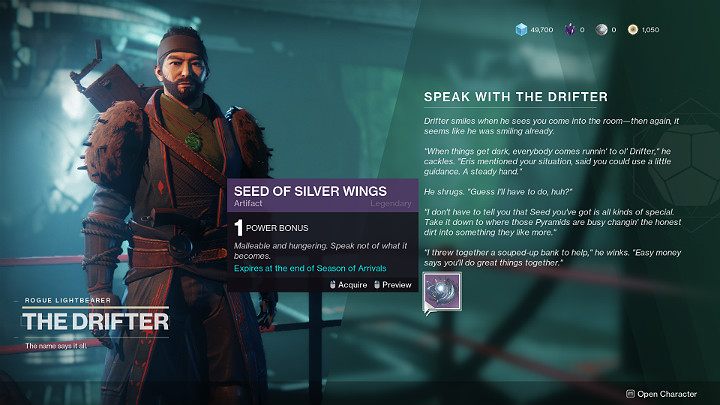 Po zdobyciu artefaktu Seed of Silver Wings musisz udać się do Wieży (The Tower) i porozmawiać z NPC The Drifter - Destiny 2: Engramy - jak rozkodować? - Destiny 2 - poradnik do gry
