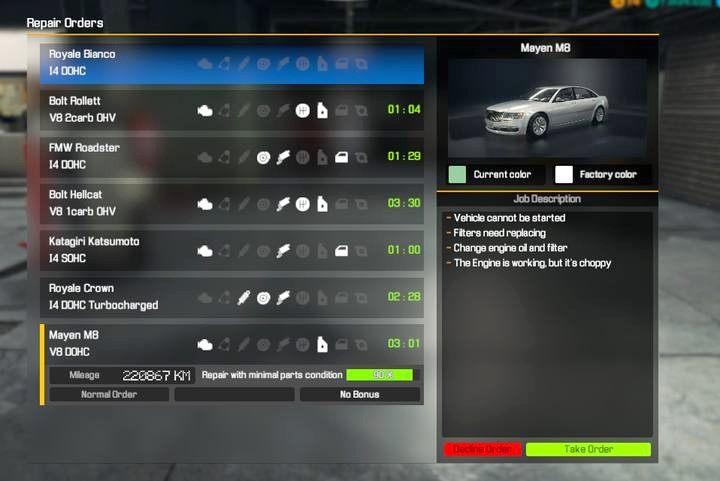 Zlecenia oznaczone niebieskim kolorem to zlecenia fabularne - Zlecenia i postępy w grze | Podstawy Car Mechanic Simulator 2018 - Car Mechanic Simulator 2018 - poradnik do gry