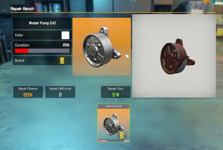 Interfejs napraw - na dole widoczne są części, wyżej szansa na naprawę oraz koszt naprawy. - Naprawianie uszkodzonych podzespołów | Podstawy Car Mechanic Simulator 2018 - Car Mechanic Simulator 2018 - poradnik do gry