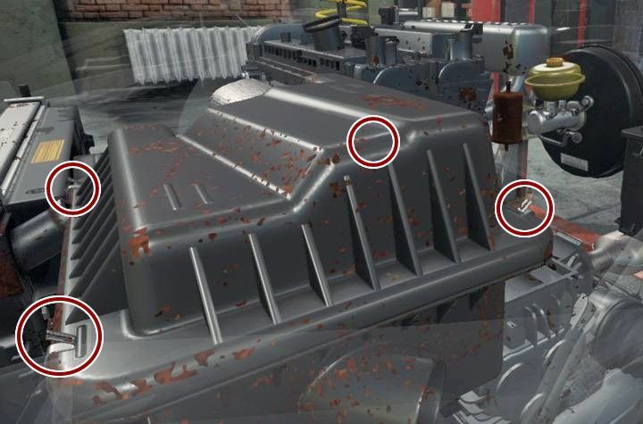 Filtr powietrza ukryty jest pod pokrywą przymocowaną na czterech srebrnych klamrach - Zlecenie 1 - Emden Lotz | Zlecenia w Car Mechanic Simulator 2018 - Car Mechanic Simulator 2018 - poradnik do gry