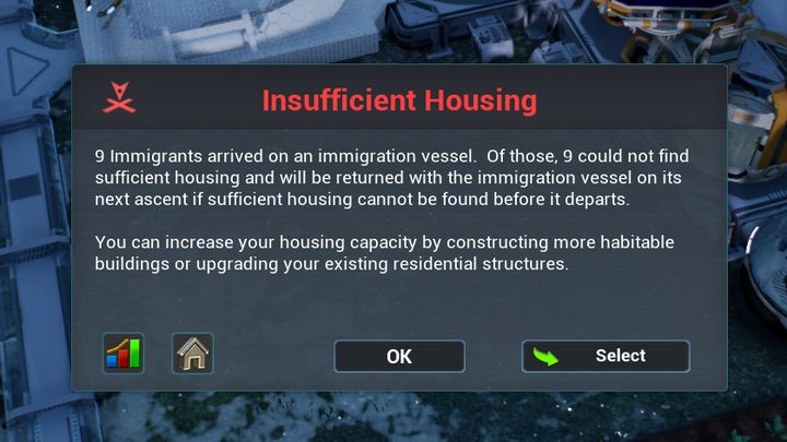 Po osiągnięciu maksymalnej liczby mieszkańców, gra poinformuje cię o tym za pomocą odpowiedniego komunikatu. - Koloniści | Podstawy Aven Colony - Aven Colony - poradnik do gry