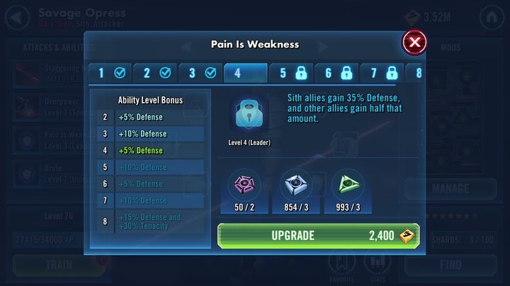 Jednostki posiadające więcej umiejętności mają je na samym początku zablokowane - Poziom umiejętności | Ulepszanie postaci w Star Wars Galaxy of Heroes - Star Wars: Galaxy of Heroes - poradnik do gry