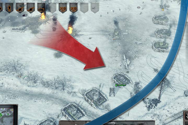 Czołgi są okopane, a niektóre ukryte w zaroślach z kamuflażem. Cała linia obronna skierowana w stronę spodziewanego natarcia wrogiej armii. Wokół ich pozycji jest rozstawiona piechota, która będzie informować o ruchach wojsk przeciwnika. - Ustawianie pozycji obronnych | Prowadzenie bitew | Sudden Strike 4 - Sudden Strike 4 - poradnik do gry