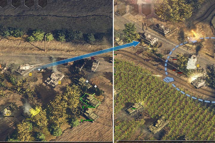 Atak na pozycje przeciwnika powinien składać się z czołgów oraz piechoty. Pomóż sojusznikowi w jego natarciu, a obaj poniesiecie mniejsze straty. Przejmij porzucone Tygrysy, aby wzmocnić swoje siły pancerne. - Misja 3 - Bitwa pod Falaise | Alianci | Kampania | Sudden Strike 4 - Sudden Strike 4 - poradnik do gry