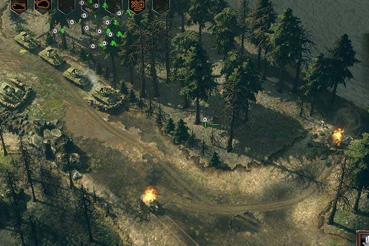 Wyślij swoje wojska drogą na wzgórzu. Z przodu niech idzie pojedynczy żołnierz w roli zwiadowcy i dostarcza namiary na wrogów dla reszty twoich oddziałów. - Misja 6 - Bitwa o Las Hurtgen | Alianci | Kampania | Sudden Strike 4 - Sudden Strike 4 - poradnik do gry