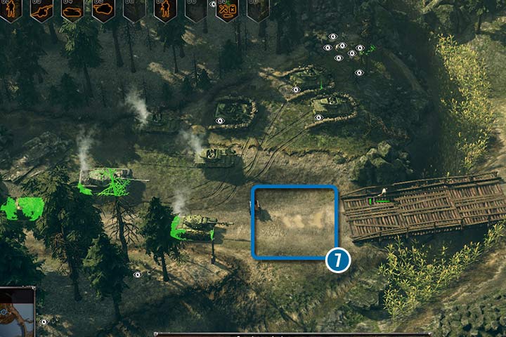 Przed drewnianym mostem wróg ustawił kilka min. Wyślij przodem Strzelców, jedyny rodzaj piechoty zdolny do wykrycia min przeciwczołgowych. - Misja 6 - Bitwa o Las Hurtgen | Alianci | Kampania | Sudden Strike 4 - Sudden Strike 4 - poradnik do gry