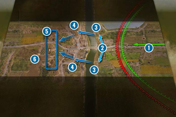Po wysadzeniu mostu przez Francuzów, będziesz musiał zbudować most pontonowy (3), aby przeprawić sir na drugi brzeg - Misja 1 - Bitwa o Sedan | Niemcy | Kampania | Sudden Strike 4 - Sudden Strike 4 - poradnik do gry