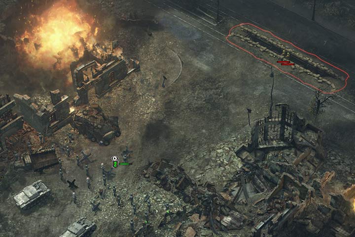 Zapora przeciwczołgowa blokuje ruch pojazdów, ale twoi żołnierze mogą przejść swobodnie w tym miejscu. Wykorzystaj artylerię oraz przewagę w ilości piechoty do zajęcia okopów i dział artyleryjskich tuż za tymi pozycjami. - Misja 4 - Bitwa o Stalingrad | Niemcy | Kampania | Sudden Strike 4 - Sudden Strike 4 - poradnik do gry