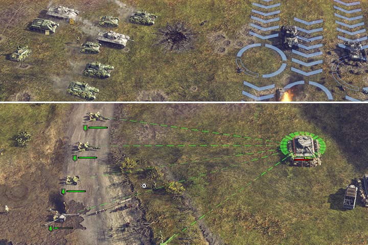 Wrogie zgrupowanie ciężkich czołgów możesz zniszczyć atakując go z flanki przy użyciu czołgów, lotnictwa lub dział przeciwpancernych. - Misja 4 - Bitwa pod Kurskiem | ZSRR | Kampania | Sudden Strike 4 - Sudden Strike 4 - poradnik do gry