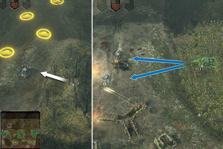 Nie lekceważ potęgi zwiadu! Dobrze umiejscowiony żołnierz, powiadomi cię o ruchach wojsk przeciwnika, liczebności oraz innych szczegółów. Rozstaw swoje wojska w taki sposób, aby atakowały z flanki wrogów, którzy nawiążą kontakt z główną linią obrony. - Misja 6 - Operacja obrony Balatonu | ZSRR | Kampania | Sudden Strike 4 - Sudden Strike 4 - poradnik do gry