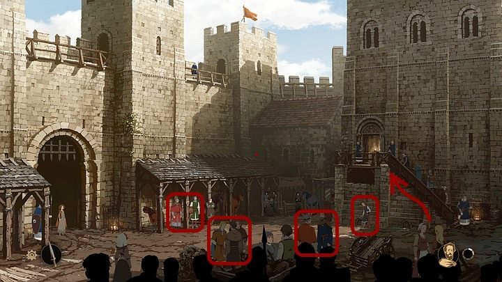 Wreszcie spróbuj wejść na owe schody, którymi ludzie zmierzają do zamku - Filary Ziemi: Rozdział 9, Przysięga - solucja, opis przejścia - Filary Ziemi - poradnik do gry