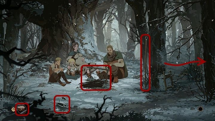 Wreszcie weź leżący na lewo od ogniska kociołek i maszeruj w prawo w poszukiwaniu wody - Filary Ziemi: Prolog, Tom - solucja, opis przejścia - Filary Ziemi - poradnik do gry