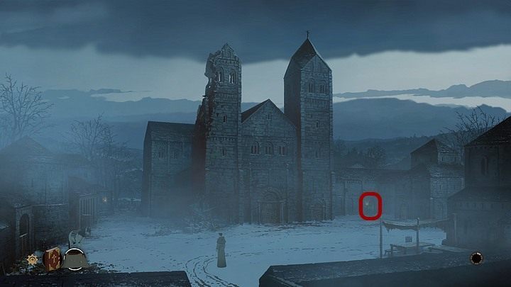 Ponieważ główne wrota katedry są zamknięte, przejdź na krużganek (po prawej) - Filary Ziemi: Rozdział 1, Philip - solucja, opis przejścia - Filary Ziemi - poradnik do gry