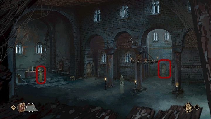 Opuść katedrę przejściem na krużganek (w głębi, za kolumną, przed którą wisi ciężki metalowy żyrandol) - Filary Ziemi: Rozdział 1, Philip - solucja, opis przejścia - Filary Ziemi - poradnik do gry