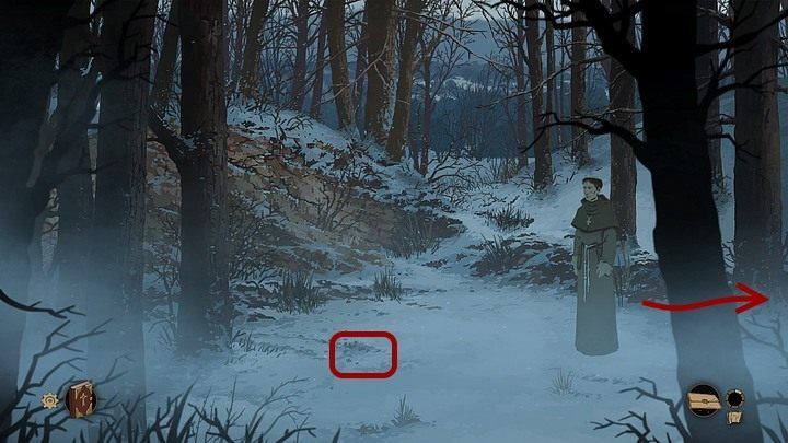 Następnie ścieżką wśród drzew biegnącą na lewo od chaty mytnika przejdź na polanę, gdzie podnieś z ziemi leżące w śniegu bukowe orzeszki (w centrum ekranu; potrzebne do osiągnięcia) - Filary Ziemi: Rozdział 1, Philip - solucja, opis przejścia - Filary Ziemi - poradnik do gry