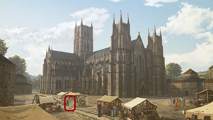 Podejdź do stojącego przy kramach po lewej aktualnego przeora - Filary Ziemi: Rozdział 21, Epilog - solucja, opis przejścia - Filary Ziemi - poradnik do gry