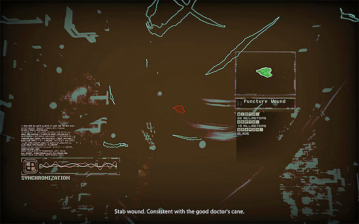 Do zeskanowania są konkretnie niezabezpieczone kable, protezy i implanty wewnątrz ciała mordercy, poparzenia elektryczne na ciele zabójcy oraz bardzo dobrze ukryta rana kłuta, którą prezentuje powyższy obrazek - Zbadanie zwłok mordercy i włamanie się do jego umysłu | Opis przejścia - Observer - poradnik do gry