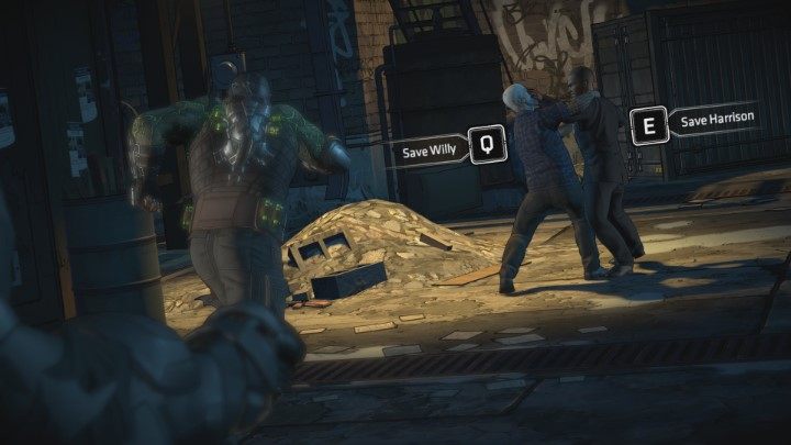 W pewnym momencie musisz zdecydować czy chcesz uratować człowieka Jokera (Save Willy) albo agenta (Save Harrison), ale nie ma to wpływu na dalszą fabułę - Rozdział 1 - Funny or Die | Solucja Batman The Enemy Within - Batman: The Telltale Series - The Enemy Within - poradnik do gry