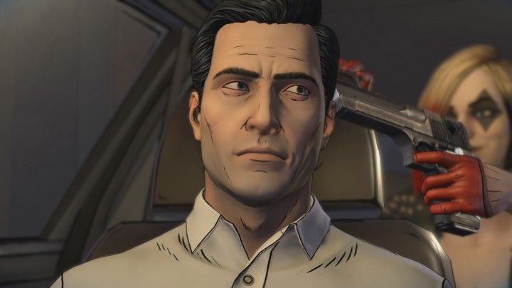 Do rozmowy dołączy Harley i przystąpi ci broń do głowy. - Rozdział 3 - Unsure Footing | Epizod 2 - The Pact - Batman: The Telltale Series - The Enemy Within - poradnik do gry