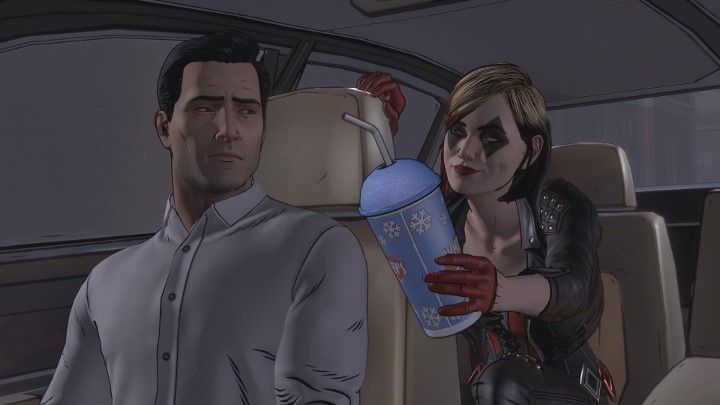W trakcie rozmowy Harley zaproponuje ci spróbowanie napoju. - Rozdział 3 - Unsure Footing | Epizod 2 - The Pact - Batman: The Telltale Series - The Enemy Within - poradnik do gry