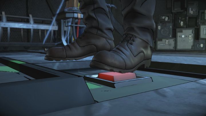 Teraz możesz nacisnąć czerwony przycisk na środku laboratorium - odkryje to windę. Razem z Catwoman zjedziesz na dół. Rozpocznie się rozmowa. - Rozdział 2 - Shot in the Dark | Epizod 3 - Fractured Mask - Batman: The Telltale Series - The Enemy Within - poradnik do gry