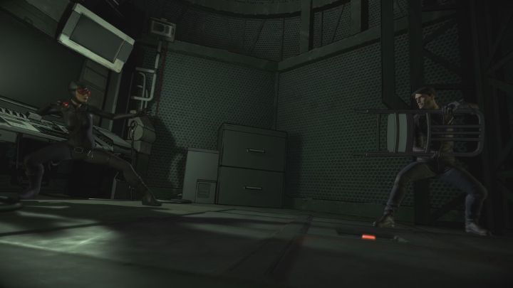 Catwoman przykuje Brucea do krzesła i rozpocznie się scena walki. Musisz naciskać odpowiednie przyciski wyskakujące na ekranie. - Rozdział 2 - Shot in the Dark | Epizod 3 - Fractured Mask - Batman: The Telltale Series - The Enemy Within - poradnik do gry