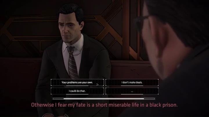 Mężczyzna powiadomi cię, że da ci dostęp do danych koniecznych do złapania Riddlera w zamian jednak poprosi cię, byś pomógł mu uciec z kraju - Rozdział 6 - Riddle Me This | Epizod 1 - The Enigma - Batman: The Telltale Series - The Enemy Within - poradnik do gry