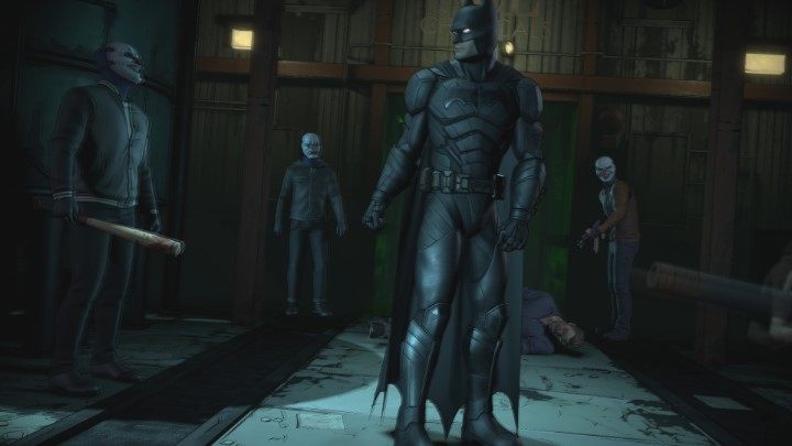 W środku budynku znajdziesz leżącego na ziemi Gordona, ale po chwili zostaniesz otoczony przez ludzi Jokera - A Shadow Falls - Solucja Batman Same Stitch - Villain Joker - Batman: The Telltale Series - The Enemy Within - poradnik do gry
