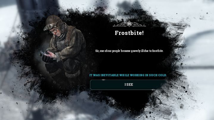 Niska temperatura może spowodować także trwałe uszczerbki na zdrowiu mieszkańców. - Dlaczego moi mieszkańcy umierają we Frostpunk? | FAQ - Frostpunk - poradnik do gry