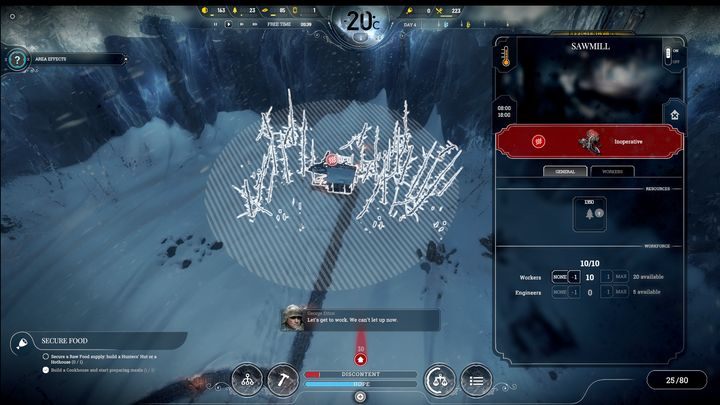 Obszar działania Sawmill. - Wydobycie drewna we Frostpunk - Frostpunk - poradnik do gry