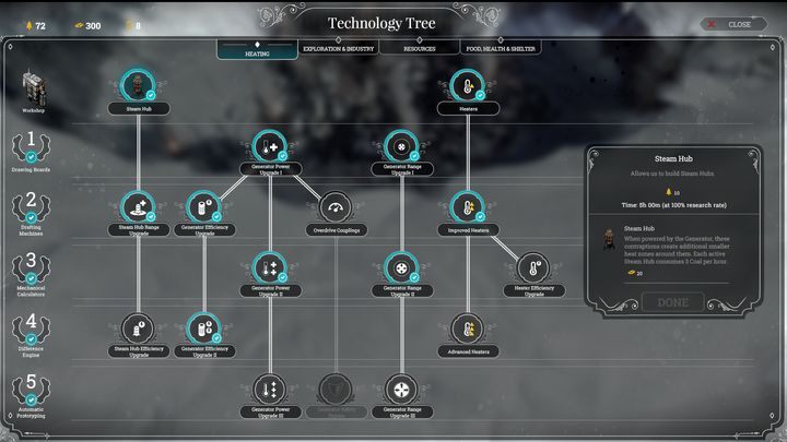 Ta część jak sama nazwa wskazuje skupiają się na technologiach, które pozwalają na utrzymanie w twoim mieście odpowiedniej temperatury - Technologie | Podstawy rozgrywki | Frostpunk - Frostpunk - poradnik do gry