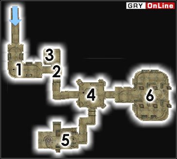 W grobowcu tym możesz spotkać następujących przeciwników: w [1], [4] i [6] Młokos, Postrach Klanów, Atronach, Dremora, Żarłacza, Daedrotha, Złota Święta lub Skrzydlaty Mrok - Pozostałe miejsca | ŚWIAT - Caldera | The Elder Scrolls III: Morrowind - The Elder Scrolls III: Morrowind - poradnik do gry