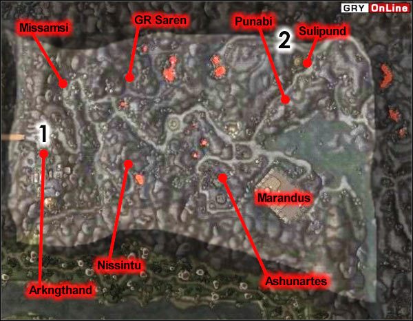 [1] - Dźwignia (jest na słupie po lewej, patrząc na drzwi) otwierająca wrota do Marandus , Arkngthand - Mapa Główna | ŚWIAT - Marandus | The Elder Scrolls III: Morrowind - The Elder Scrolls III: Morrowind - poradnik do gry