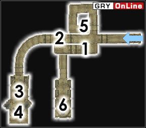 Grobowiec zajęły wampiry - stoją w [1], [2], [3], [5] i [6], Idź najpierw do [4] (będziesz musiał ominąć dziurę, uważaj - pierwsze, jak i drugie drzwi są pułapką) - Pozostałe miejsca | ŚWIAT - Tel Uvirith | TES III Morrowind - The Elder Scrolls III: Morrowind - poradnik do gry