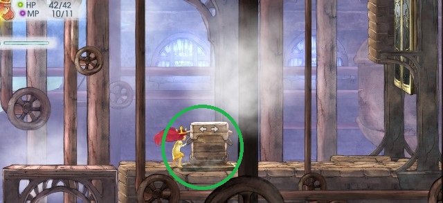 Zielonym okręgiem zaznaczone jest miejsce gdzie musisz postawić blok - Rozdział 2 - The Queen of Light | Opis przejścia | Child of Light - Child of Light - poradnik do gry