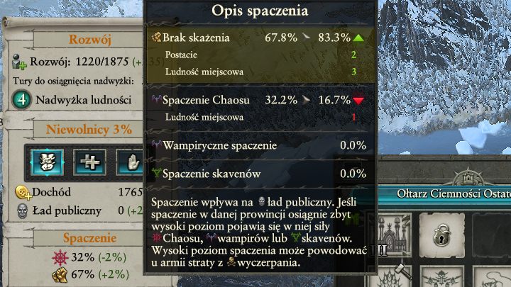 Spaczenie rozprzestrzenia się w podobny sposób co wyznania w historycznych odsłonach serii. - Kontrola ładu publicznego i spaczenia | Rozgrywka na mapie kampanii - Total War: Warhammer II - poradnik do gry