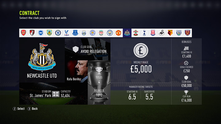 Pierwsza rzeczą, którą będziesz musiał zrobić, będzie podpisanie kontraktu z jedną z dostępnych drużyn - Początek | Droga do sławy | FIFA 18 - FIFA 18 - poradnik do gry