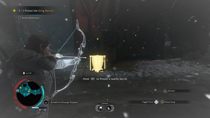 Zatruj beczki i schowaj się do krzaków. - Śródziemie Cień Wojny: Bez zaproszenia - solucja - Śródziemie: Cień Wojny - poradnik do gry