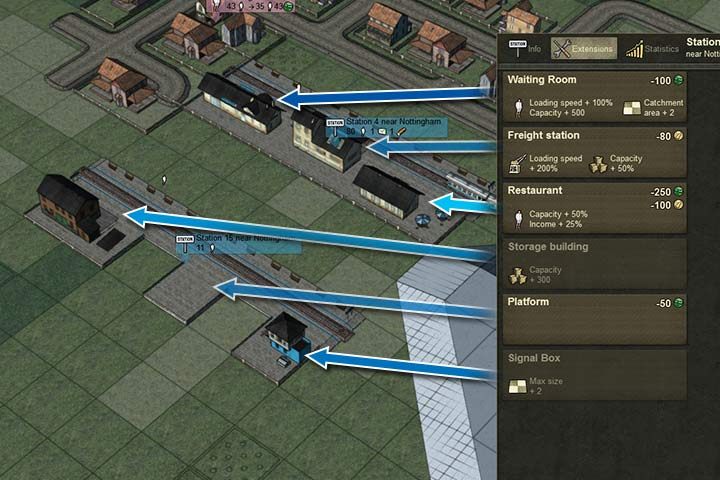 Do każdej stacji możesz wybrać następujące ulepszenia - Ulepszenia stacji | Podstawy rozgrywki | Mashinky - Mashinky - poradnik do gry