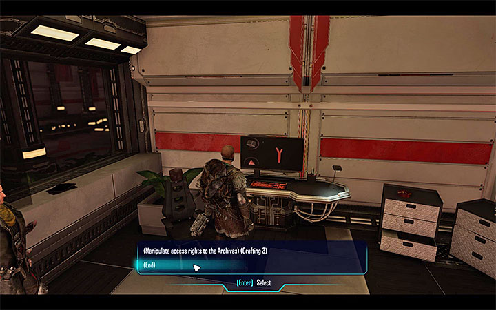 Drugi wariant to włamanie się do pokazanej na obrazku konsoli, która znajduje się przy zejściu do piwnicy (możesz z niej skorzystać tylko jeśli Karl przebywa aktualnie w archiwum) - Zadania w The Hort | Ignadon | Zadania poboczne | Solucja Elex - Elex - poradnik do gry