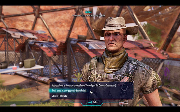 Główne menu wyboru w trakcie rozmowy z Riderem - Awans do rangi Regent | Klerycy | Zadania frakcji | Solucja Elex - Elex - poradnik do gry