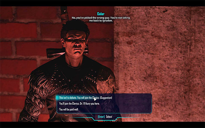 Główne menu wyboru w trakcie rozmowy z Galarem - Awans do rangi Regent | Klerycy | Zadania frakcji | Solucja Elex - Elex - poradnik do gry